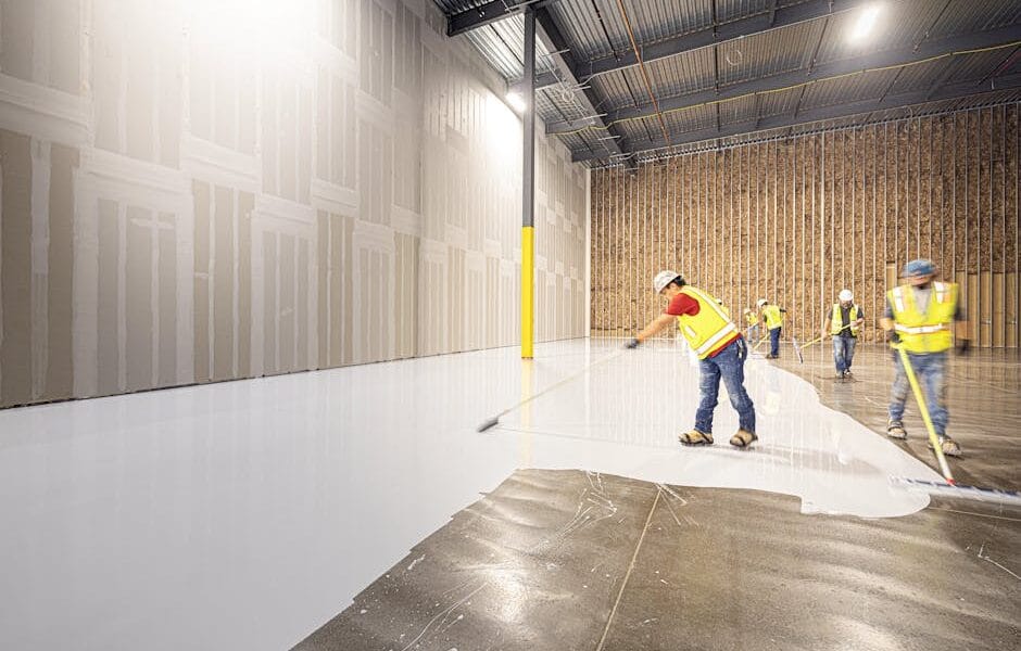 Profesjonalne układanie betonu posadzkowego w nowoczesnej hali magazynowej